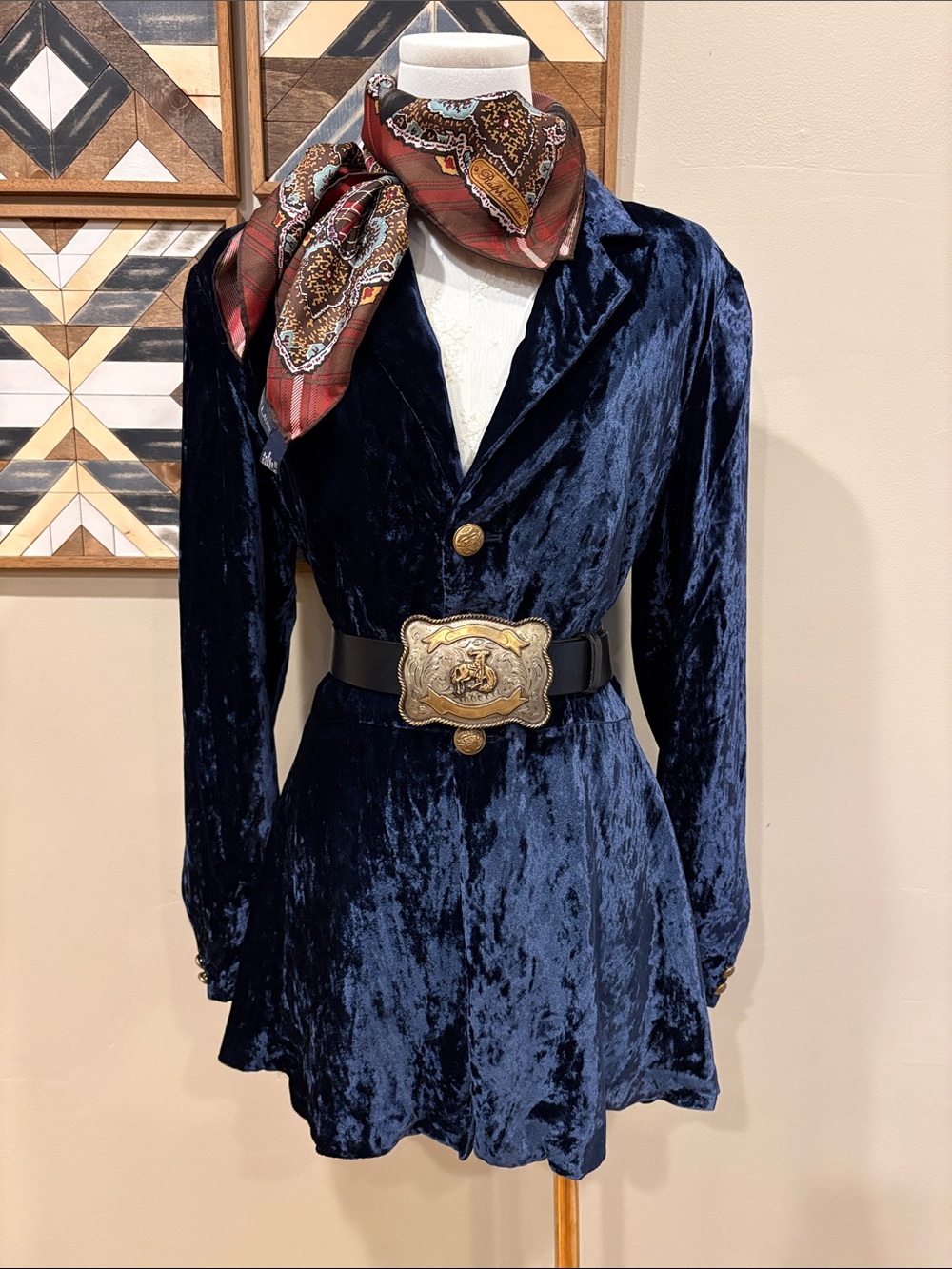 Vintage Ralph Lauren Country Midnight Navy Crushed Velvet Blazer Jacket Medium